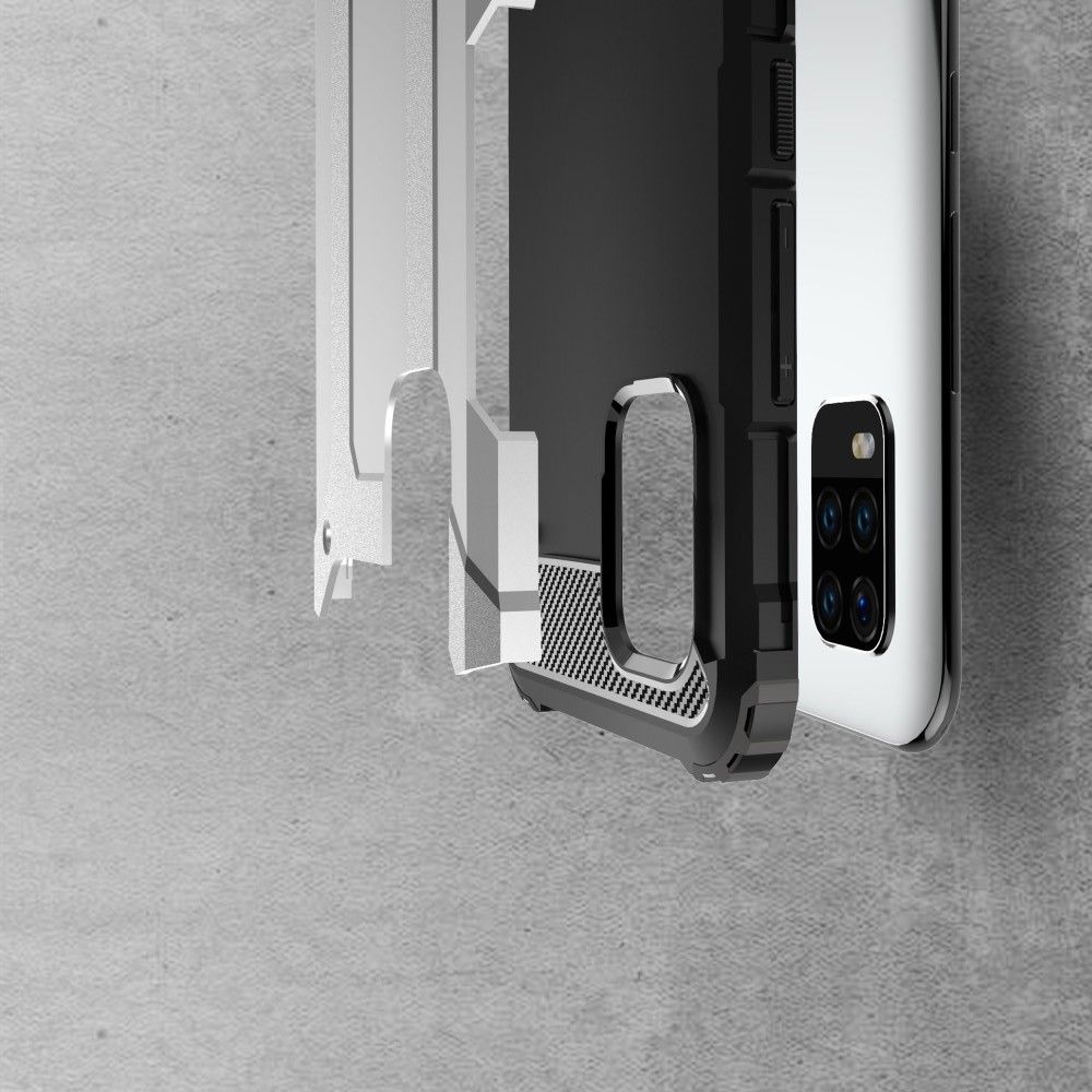 Ударопрочный Защитный Чехол Rugged Armor Guard Пластик + TPU для Xiaomi Mi 10 Lite Серебряный