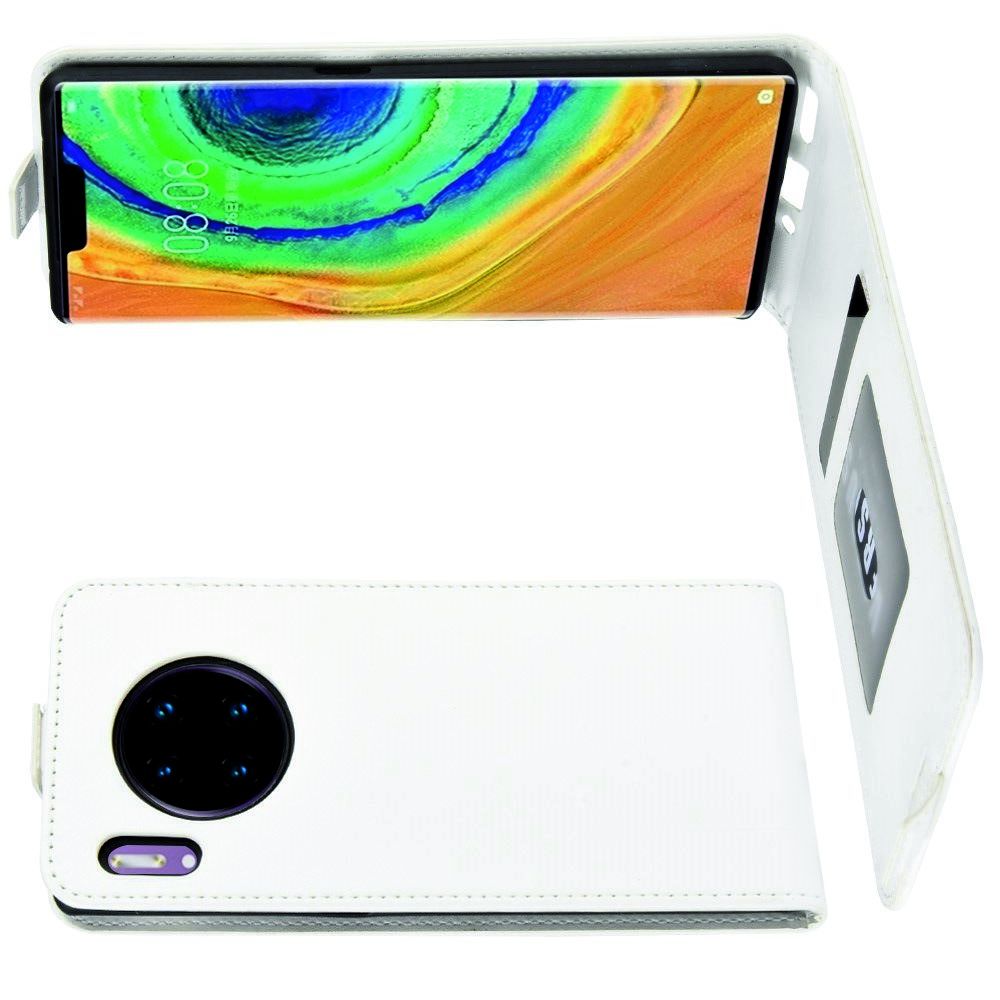 Вертикальный флип чехол книжка с откидыванием вниз для Huawei Mate 30 Pro - Белый