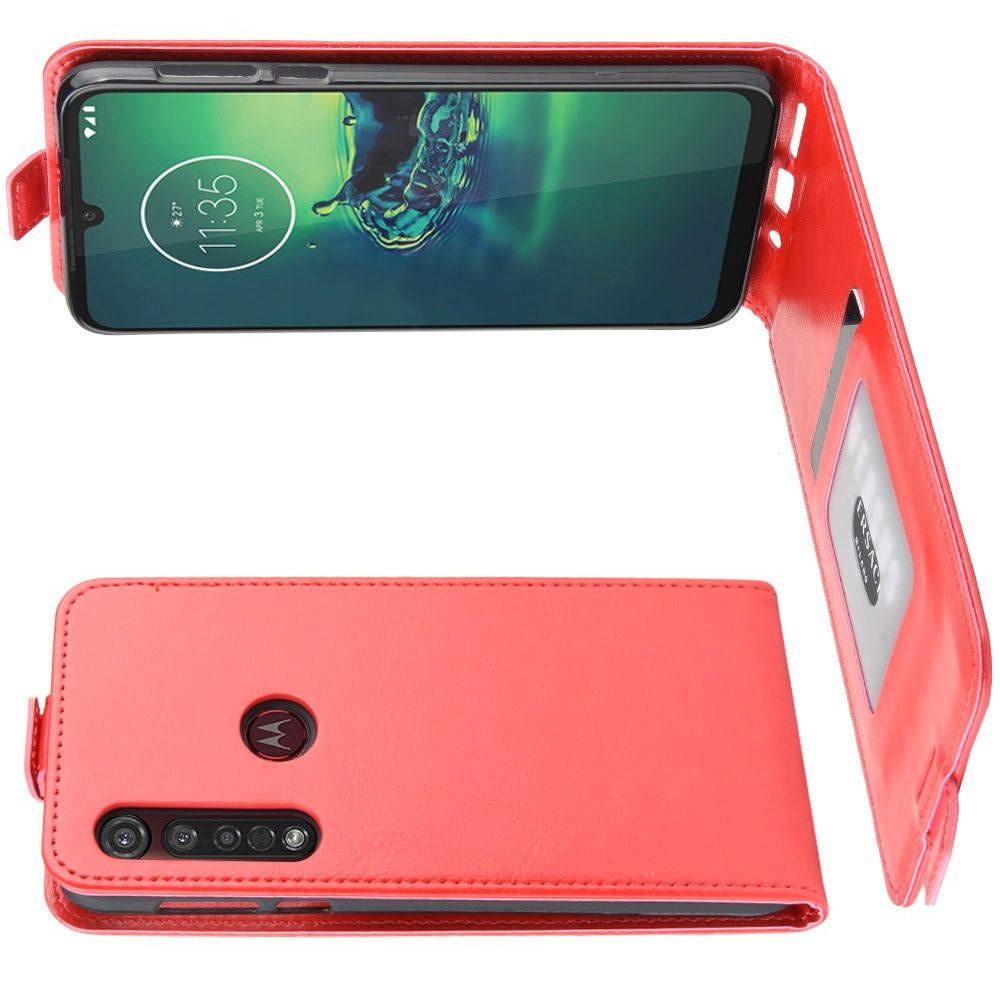 Вертикальный флип чехол книжка с откидыванием вниз для Motorola Moto G8 Plus - Красный
