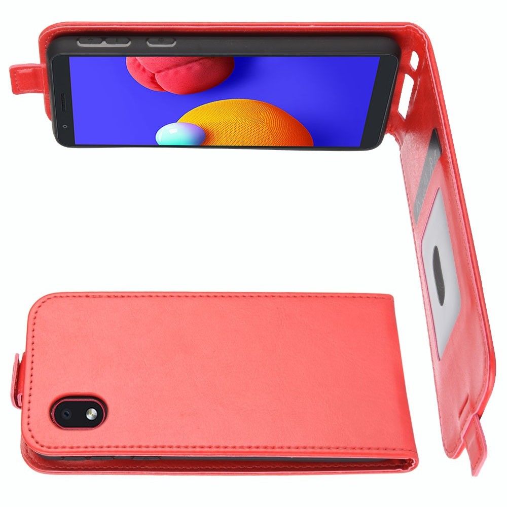 Вертикальный флип чехол книжка с откидыванием вниз для Samsung Galaxy A01 Core - Красный