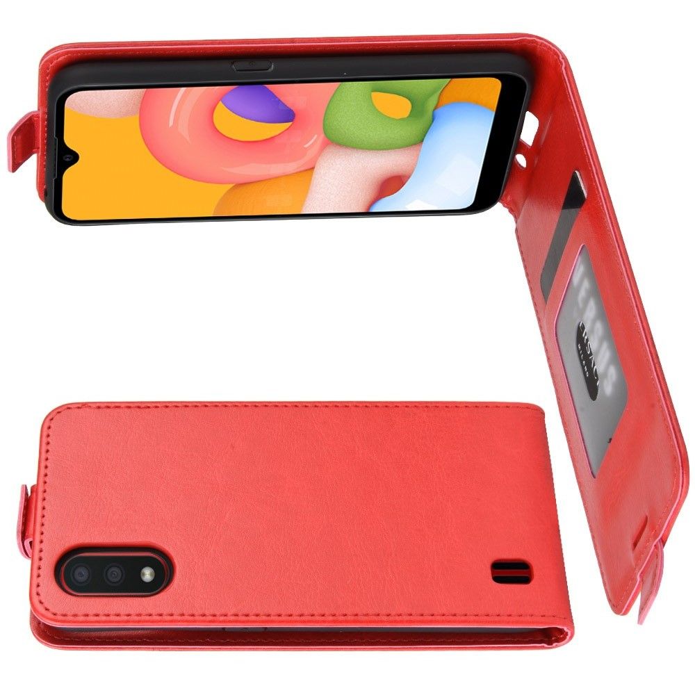 Вертикальный флип чехол книжка с откидыванием вниз для Samsung Galaxy A01 - Красный