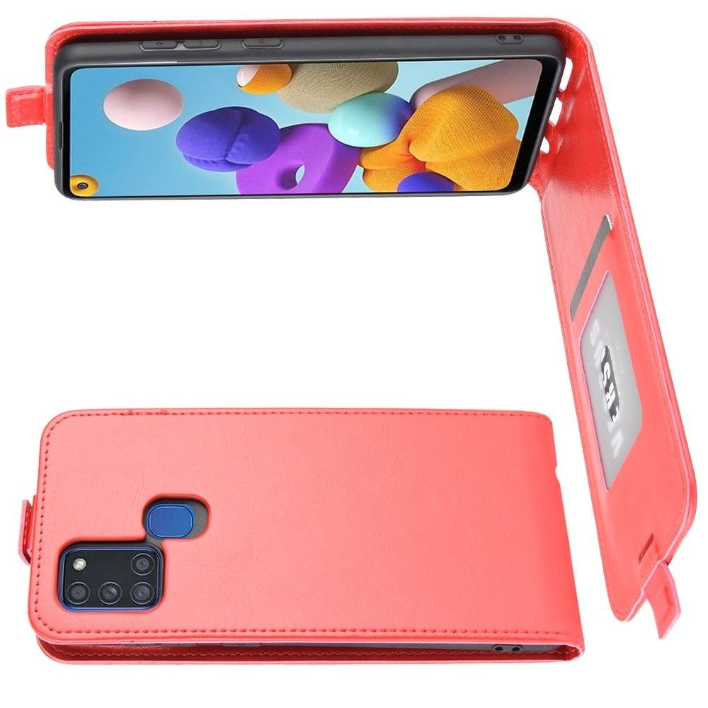 Вертикальный флип чехол книжка с откидыванием вниз для Samsung Galaxy A21s - Красный