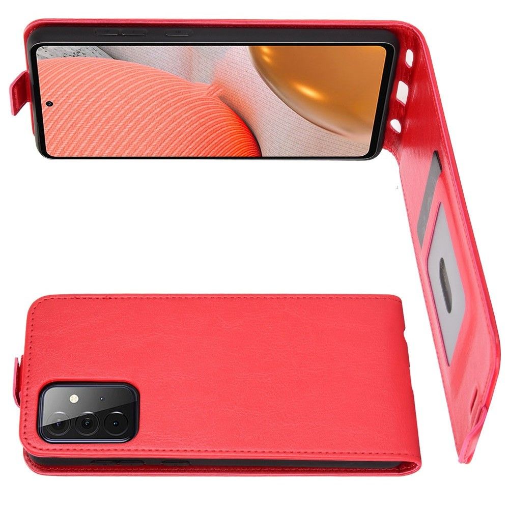 Вертикальный флип чехол книжка с откидыванием вниз для Samsung Galaxy A72 - Красный