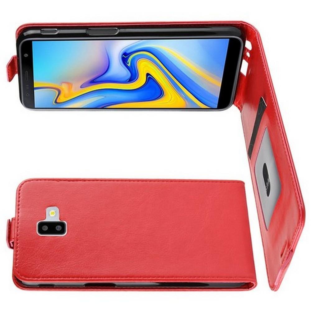 Вертикальный флип чехол книжка с откидыванием вниз для Samsung Galaxy J6 Plus 2018 SM-J610F - Красный