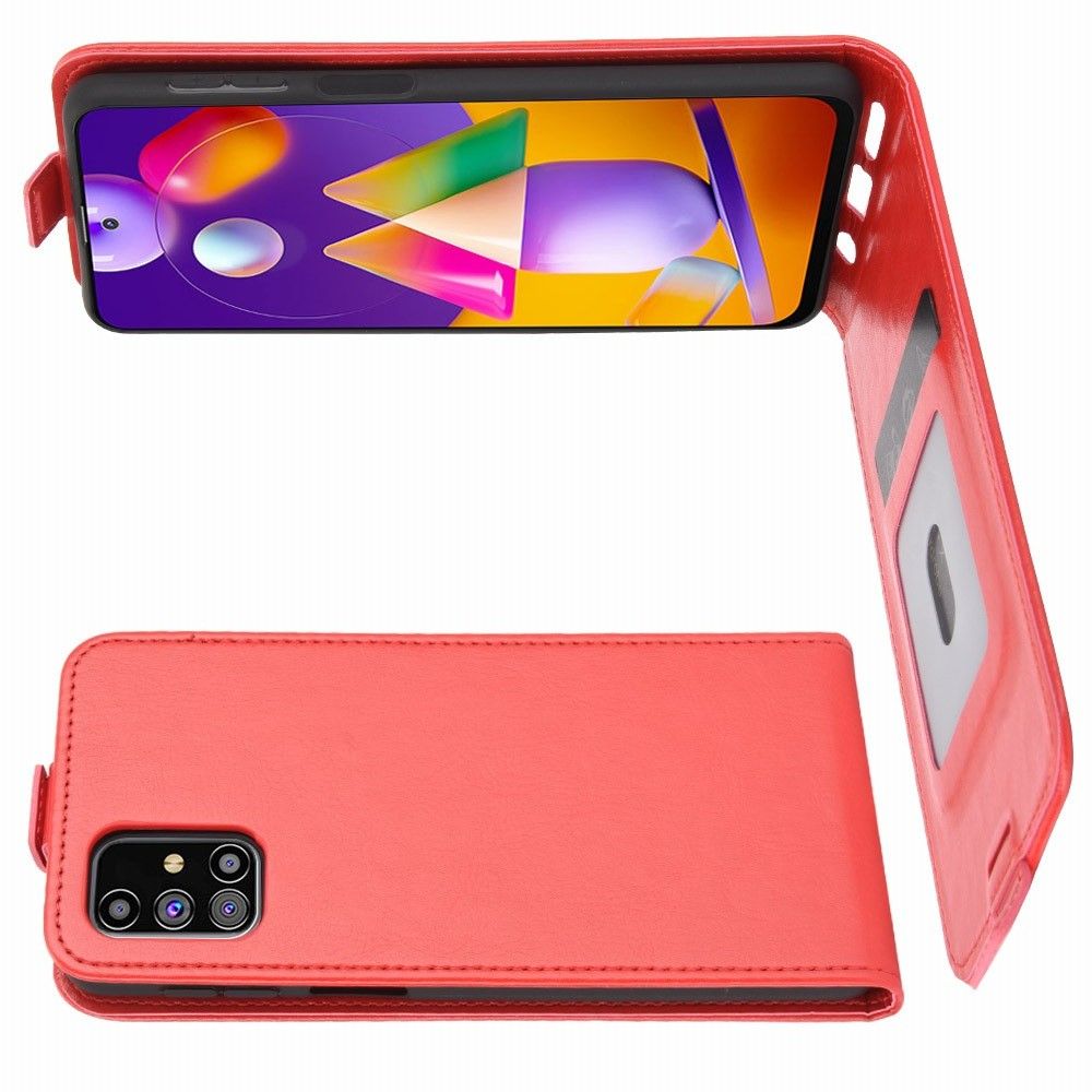 Вертикальный флип чехол книжка с откидыванием вниз для Samsung Galaxy M31s - Красный