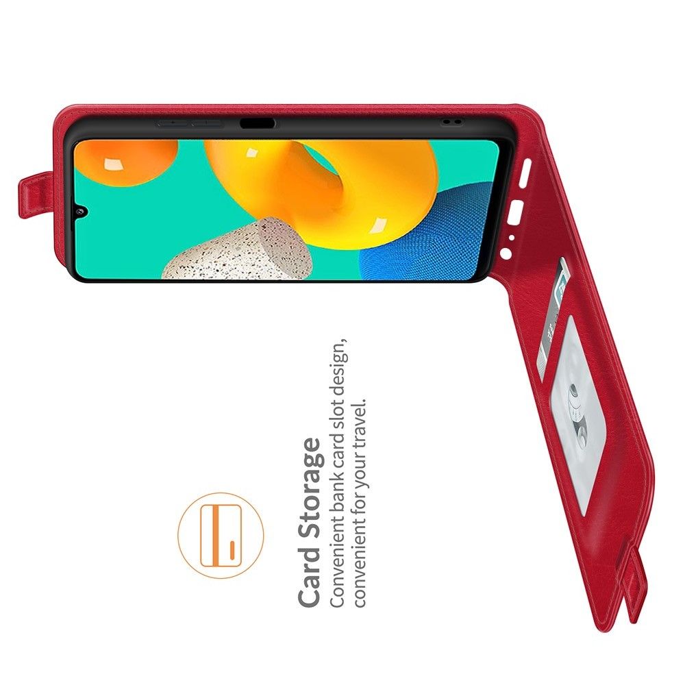 Вертикальный флип чехол книжка с откидыванием вниз для Samsung Galaxy M32 - Красный