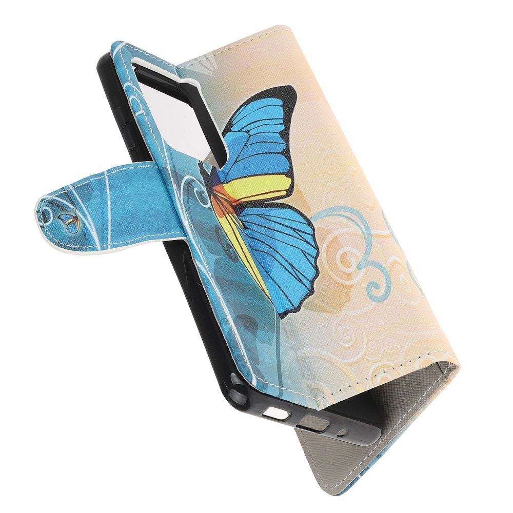 Защитный Флип Чехол для Samsung Galaxy S20 Ultra в Виде Книжки с Рисунком Голубая Бабочка