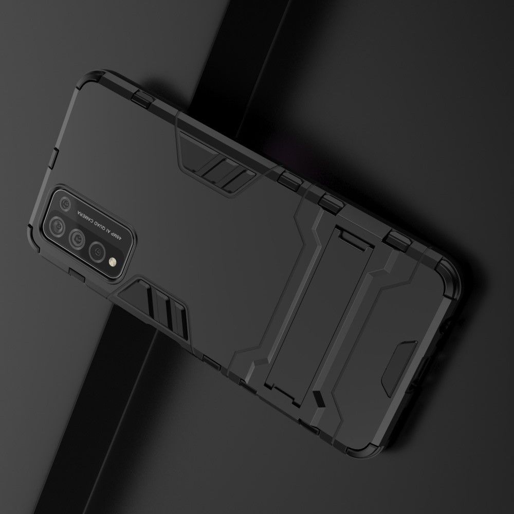 Защитный усиленный гибридный чехол противоударный с подставкой для Huawei Honor 10X Lite Черный
