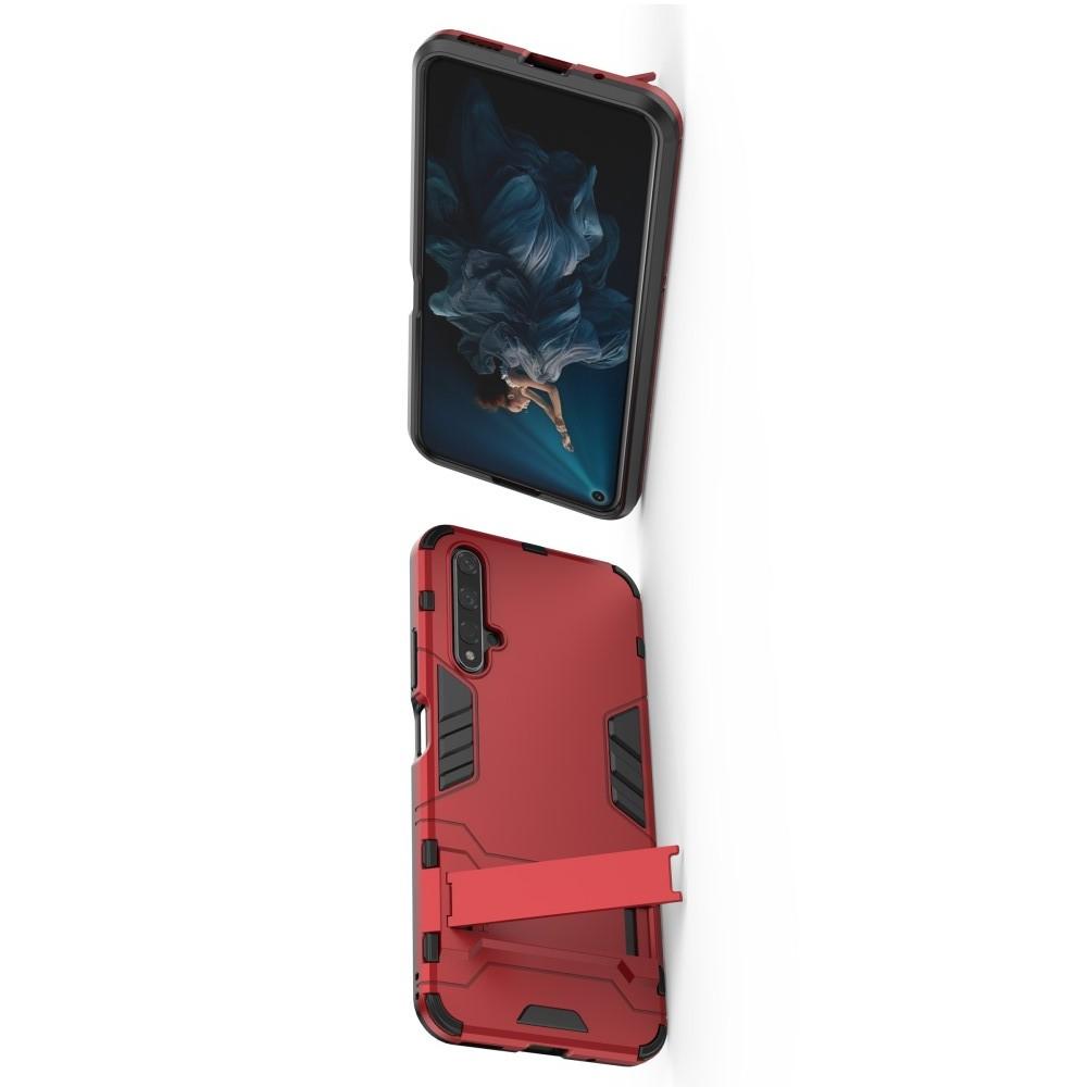 Защитный усиленный гибридный чехол противоударный с подставкой для Huawei Honor 20 Красный