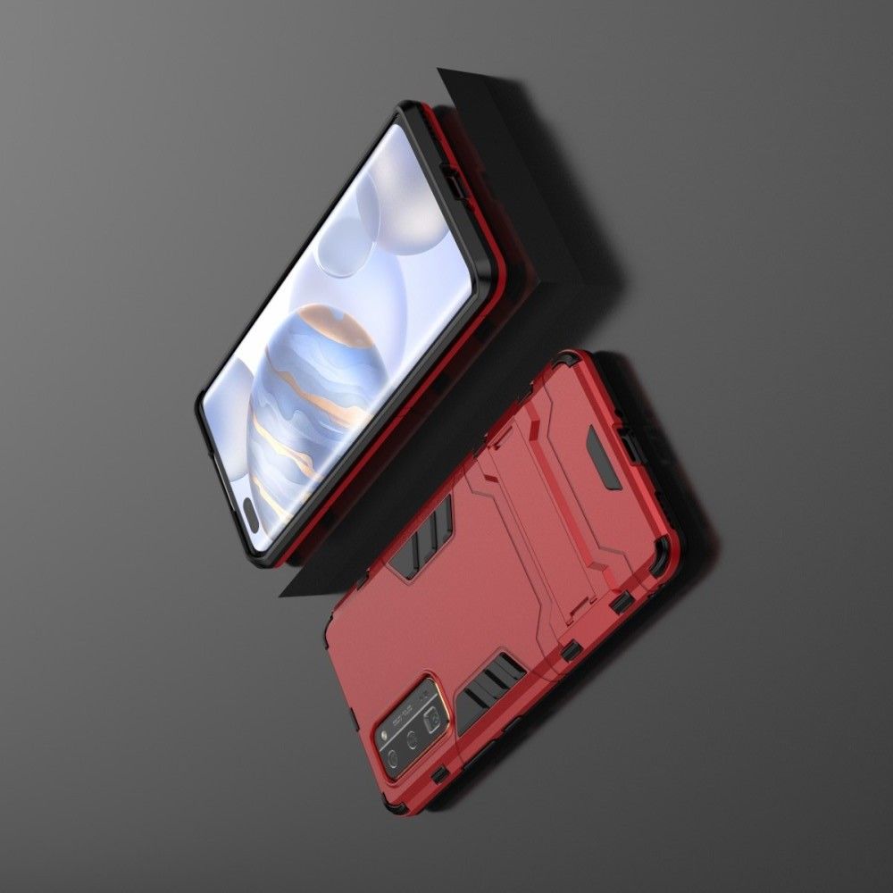 Защитный усиленный гибридный чехол противоударный с подставкой для Huawei Honor 30 Pro Красный