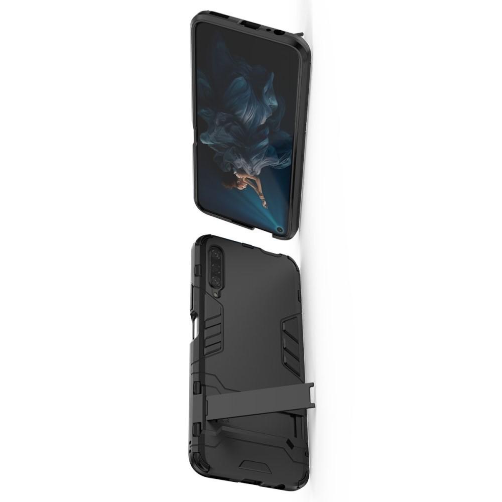 Защитный усиленный гибридный чехол противоударный с подставкой для Huawei Honor 9X Pro Черный