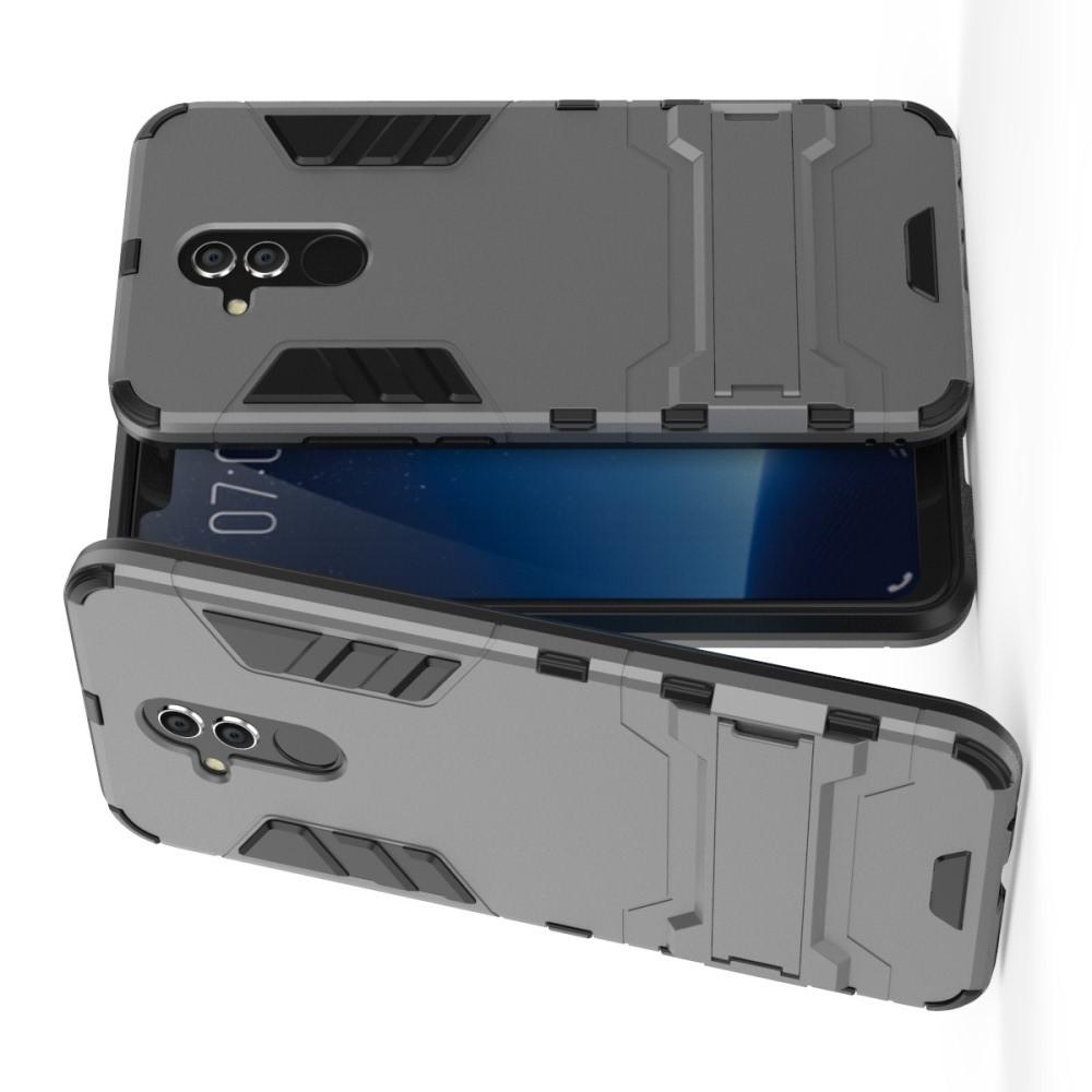 Защитный усиленный гибридный чехол противоударный с подставкой для Huawei Mate 20 Lite Серый