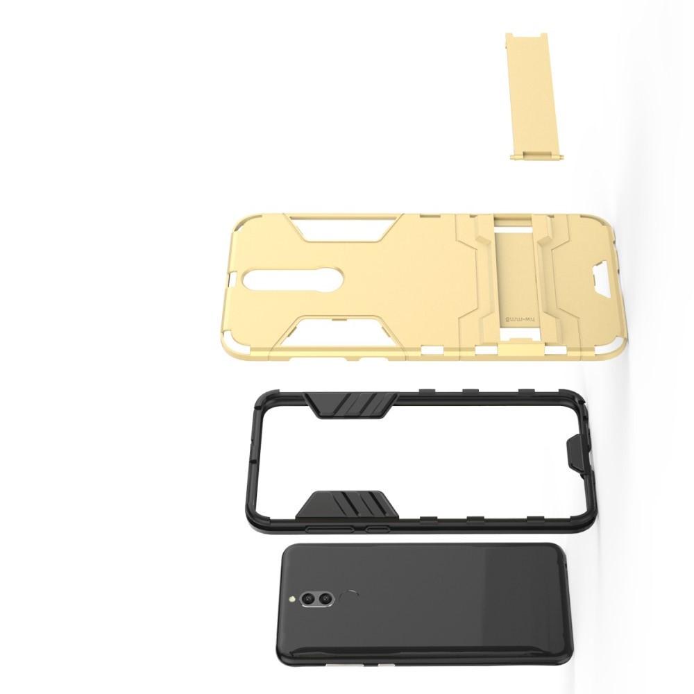Защитный усиленный гибридный чехол противоударный с подставкой для Huawei Nova 2i / Mate 10 Lite Золотой
