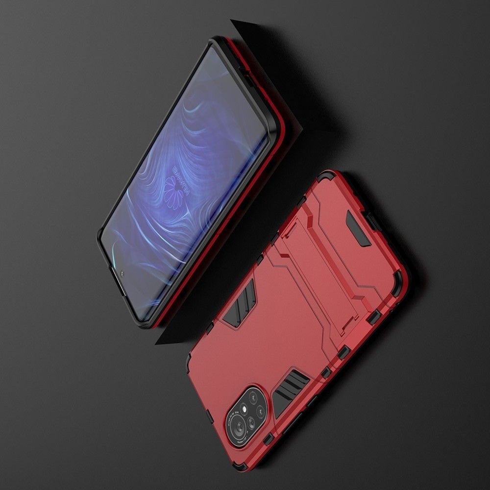 Защитный усиленный гибридный чехол противоударный с подставкой для Huawei Nova 8 Красный