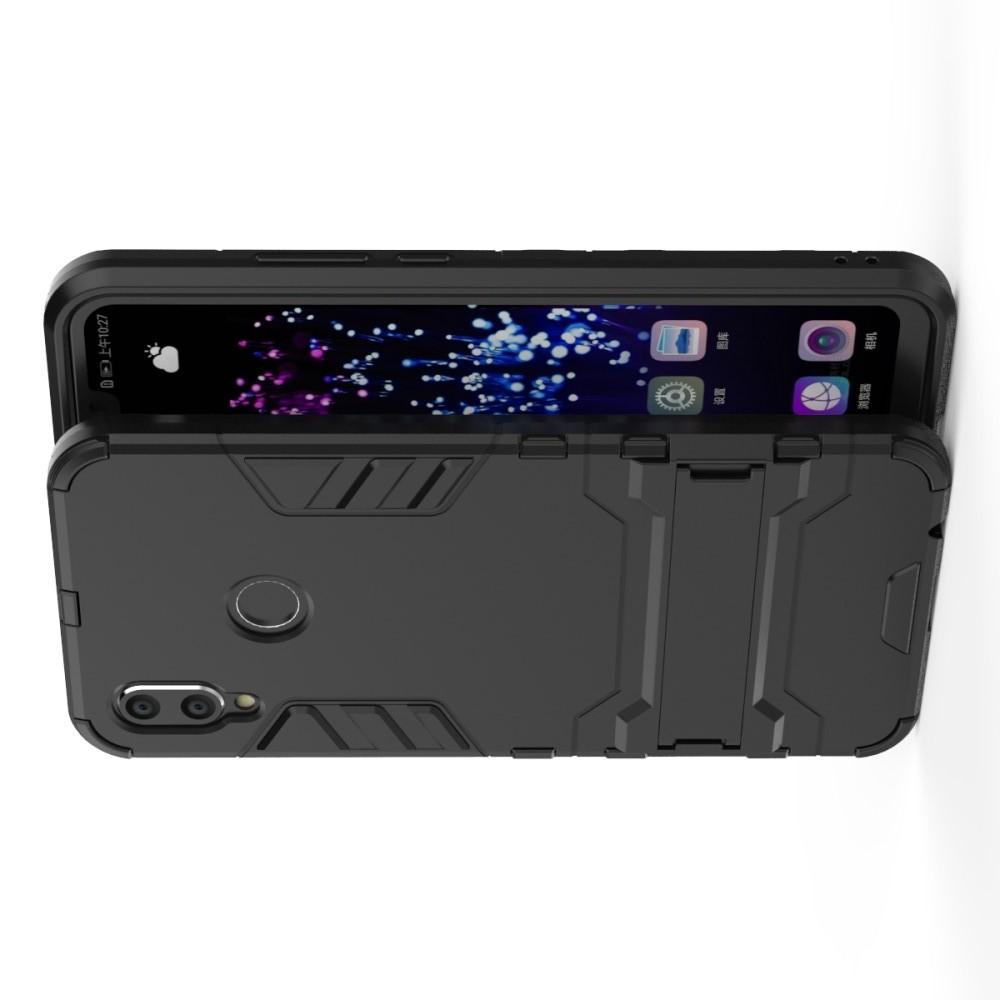 Защитный усиленный гибридный чехол противоударный с подставкой для Huawei P smart+ / Nova 3i Черный
