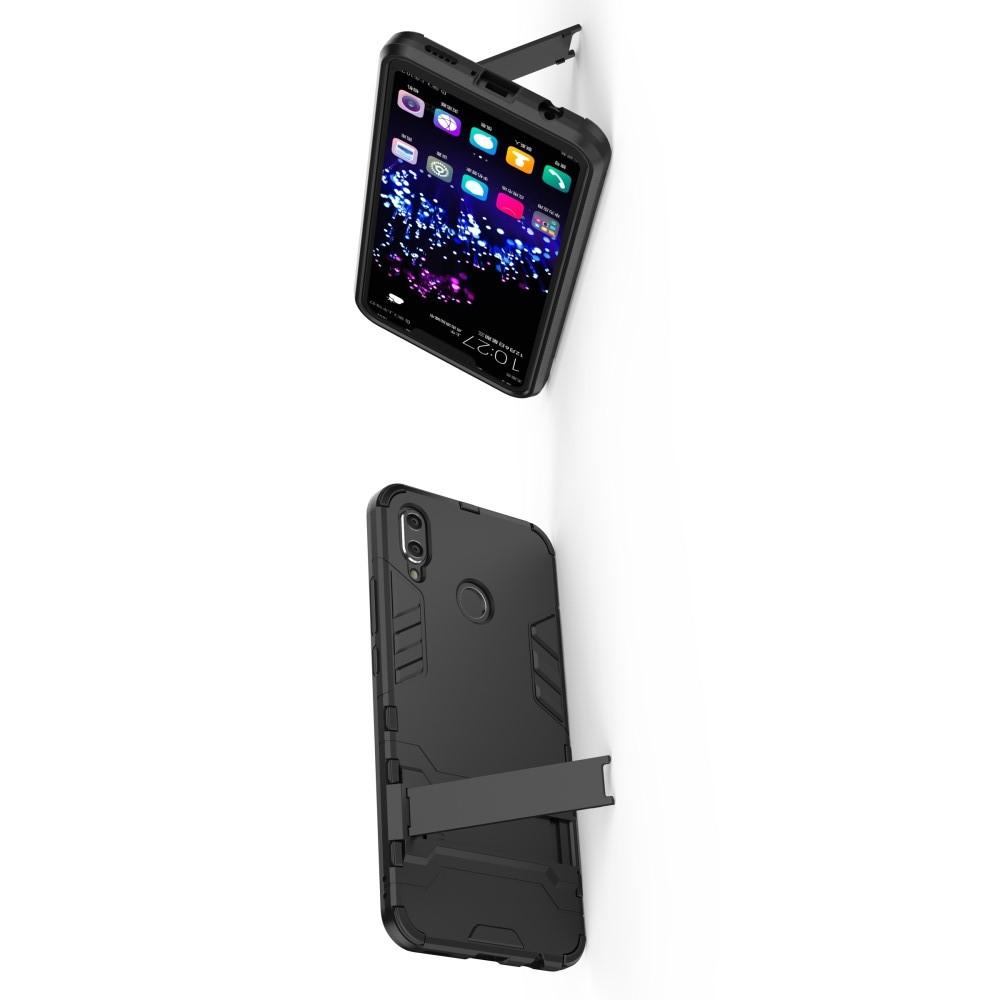 Защитный усиленный гибридный чехол противоударный с подставкой для Huawei P smart+ / Nova 3i Черный