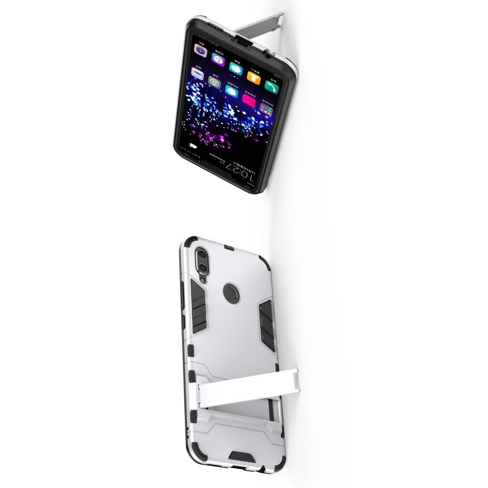 Защитный усиленный гибридный чехол противоударный с подставкой для Huawei P smart+ / Nova 3i Белый