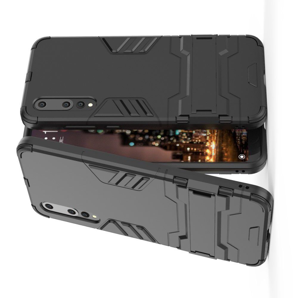 Защитный усиленный гибридный чехол противоударный с подставкой для Huawei P20 Pro Черный