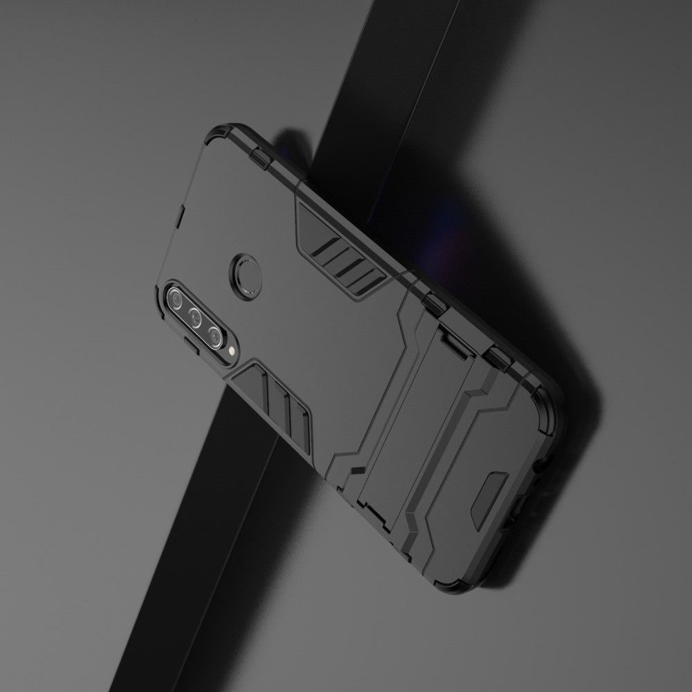 Защитный усиленный гибридный чехол противоударный с подставкой для Huawei P40 lite E Черный