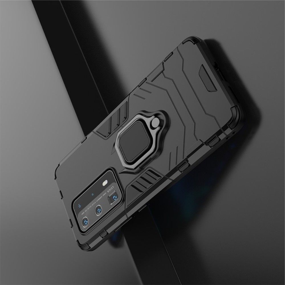 Защитный усиленный гибридный чехол противоударный с подставкой для Huawei P40 Pro+ / Pro Plus Черный