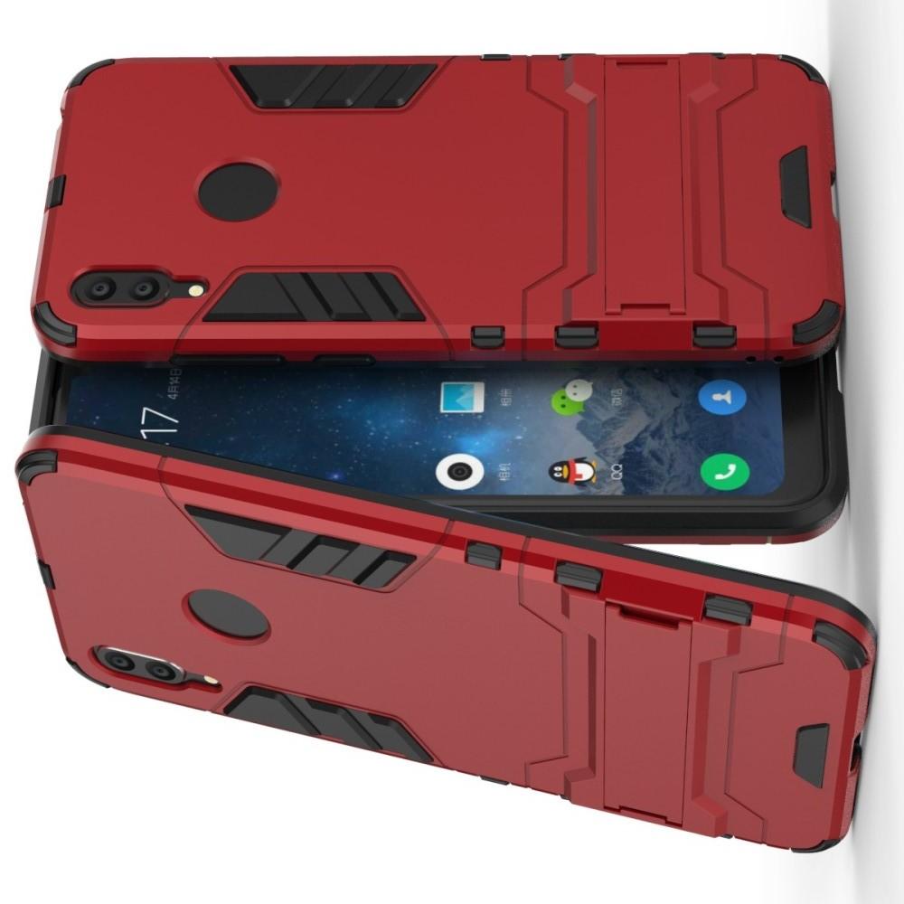 Защитный усиленный гибридный чехол противоударный с подставкой для Huawei Y7 / Y7 Pro 2019 Красный