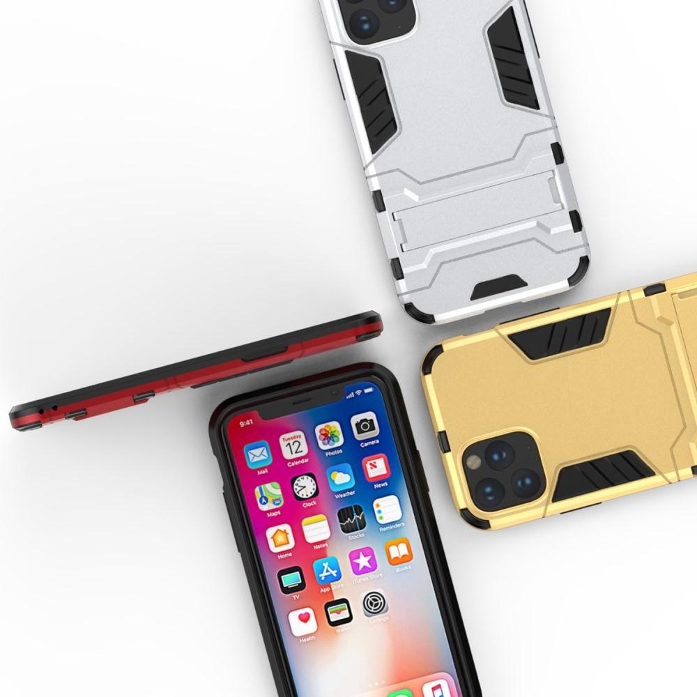 Защитный усиленный гибридный чехол противоударный с подставкой для iPhone 11 Серебряный