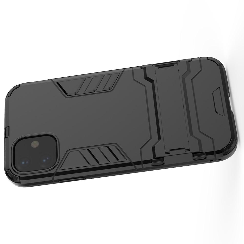 Защитный усиленный гибридный чехол противоударный с подставкой для iPhone 11 Черный