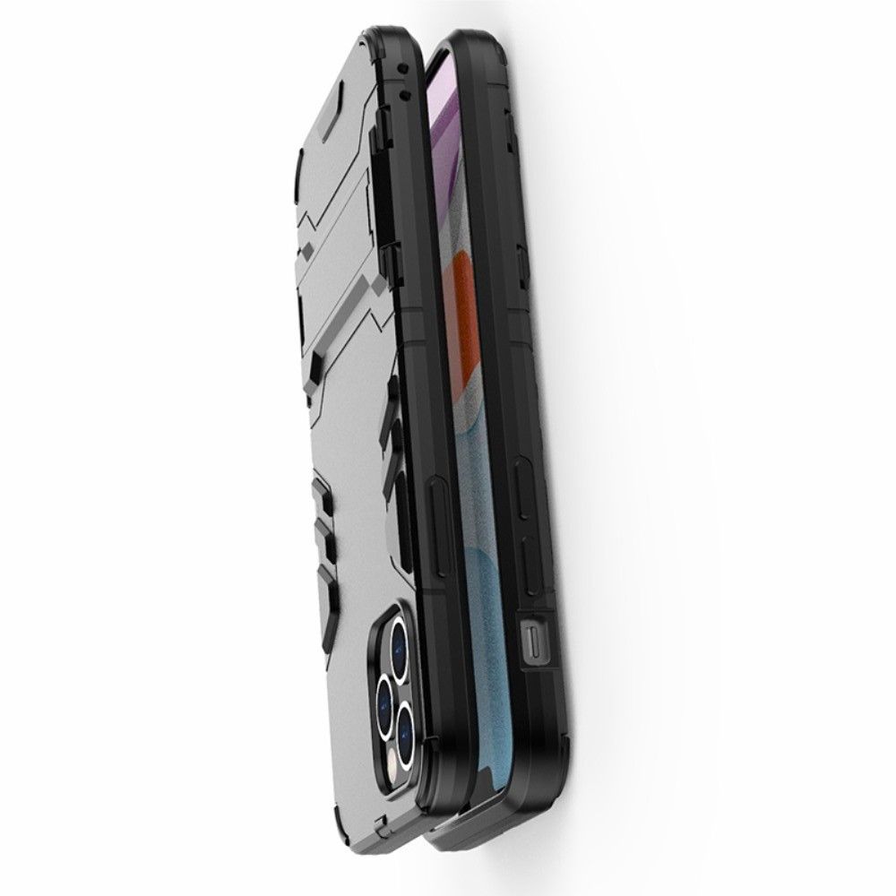 Защитный усиленный гибридный чехол противоударный с подставкой для iPhone 12 / 12 Pro Черный