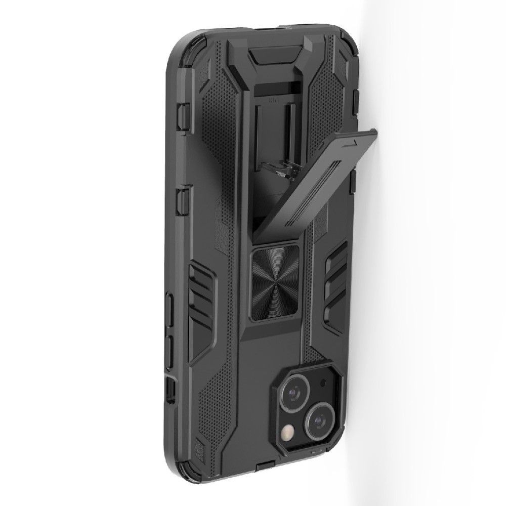 Защитный усиленный гибридный чехол противоударный с подставкой для iPhone 13 Черный
