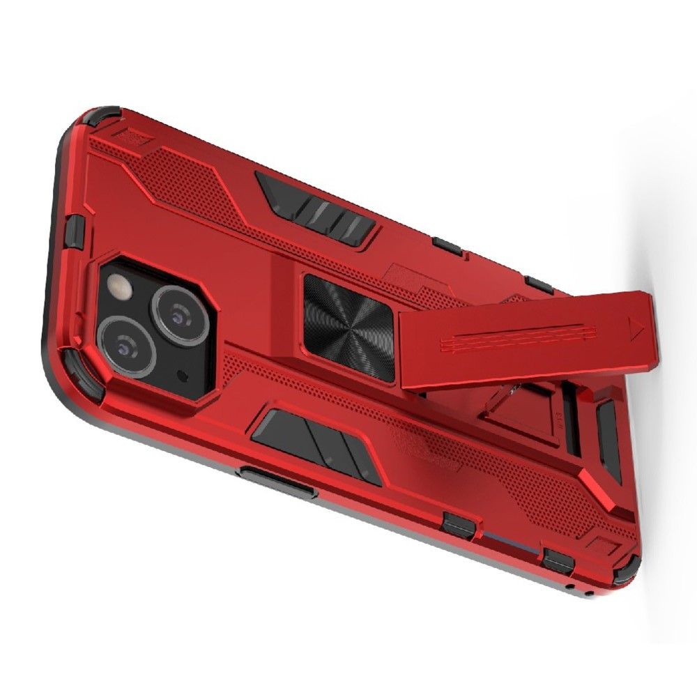 Защитный усиленный гибридный чехол противоударный с подставкой для iPhone 13 Красный