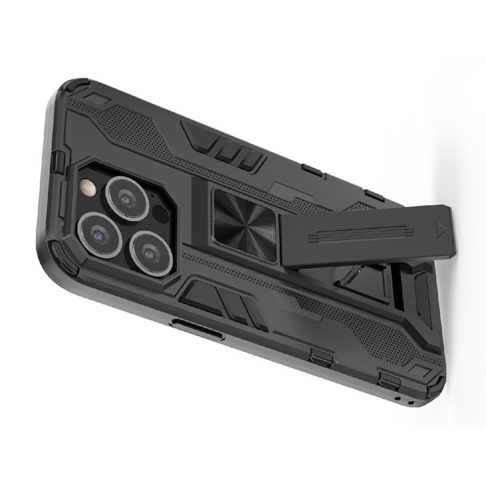 Защитный усиленный гибридный чехол противоударный с подставкой для iPhone 13 Pro Max Черный