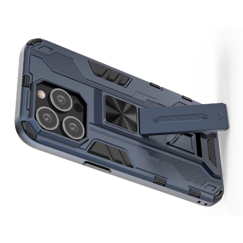 Защитный усиленный гибридный чехол противоударный с подставкой для iPhone 13 Pro Синий
