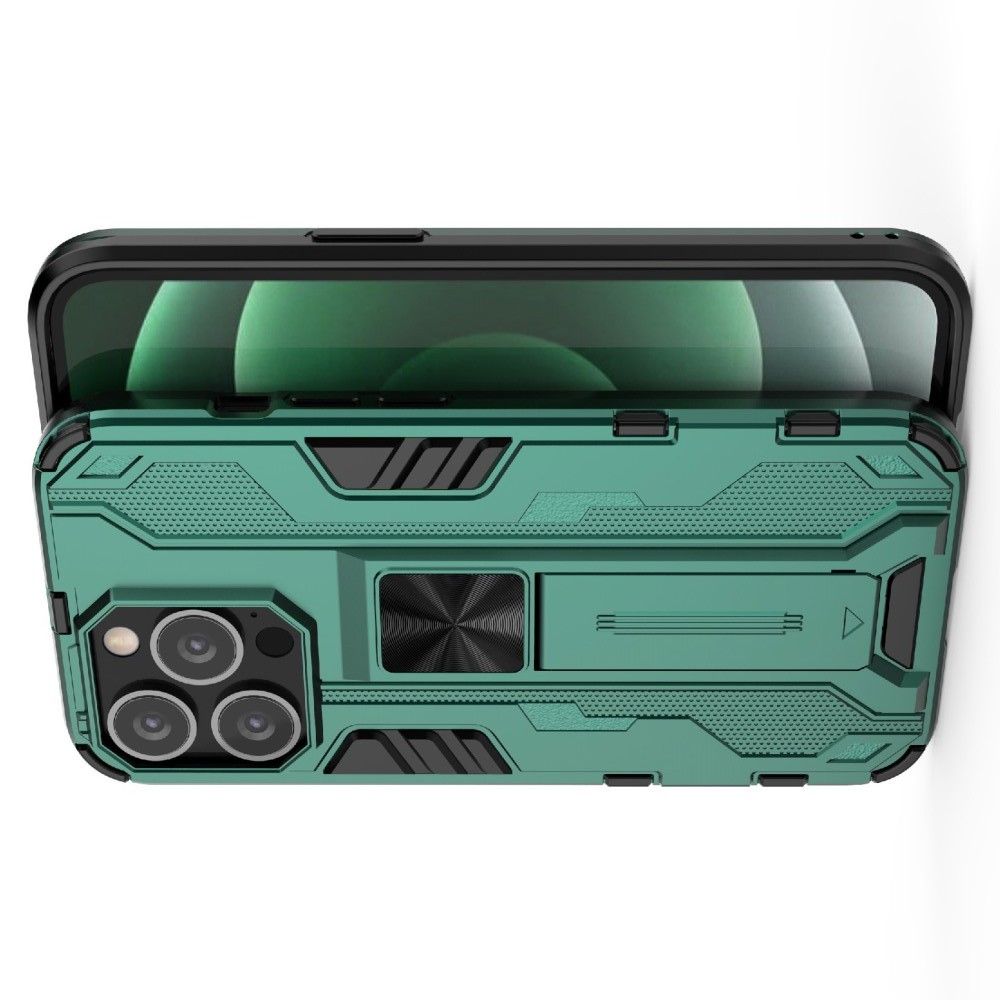 Защитный усиленный гибридный чехол противоударный с подставкой для iPhone 13 Pro Зеленый