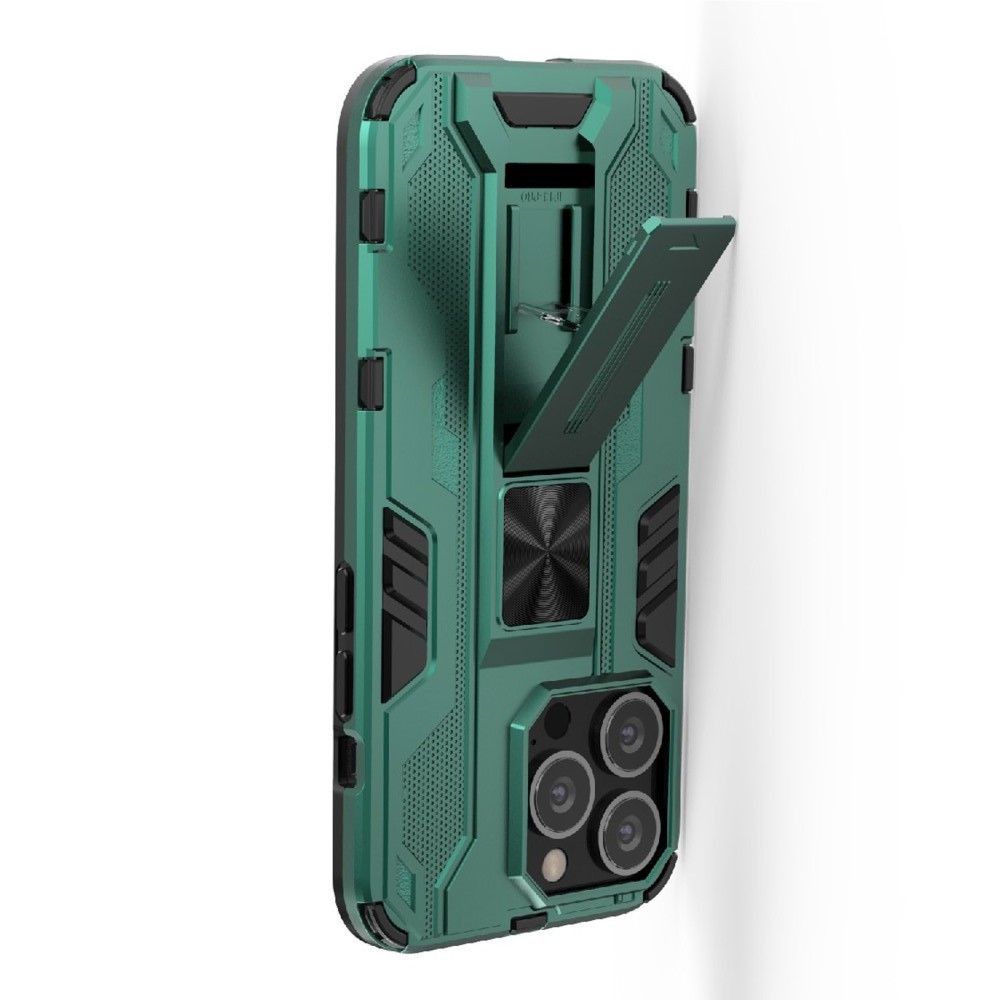 Защитный усиленный гибридный чехол противоударный с подставкой для iPhone 13 Pro Зеленый