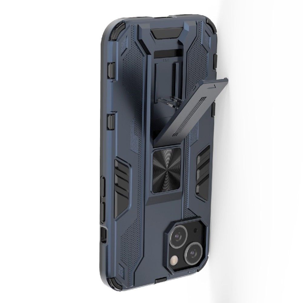 Защитный усиленный гибридный чехол противоударный с подставкой для iPhone 13 Синий