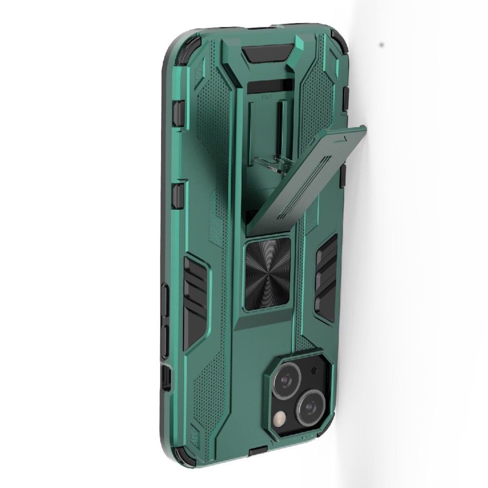 Защитный усиленный гибридный чехол противоударный с подставкой для iPhone 13 Зеленый