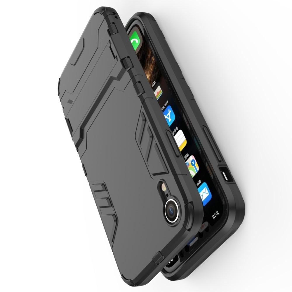 Защитный усиленный гибридный чехол противоударный с подставкой для iPhone XR Черный