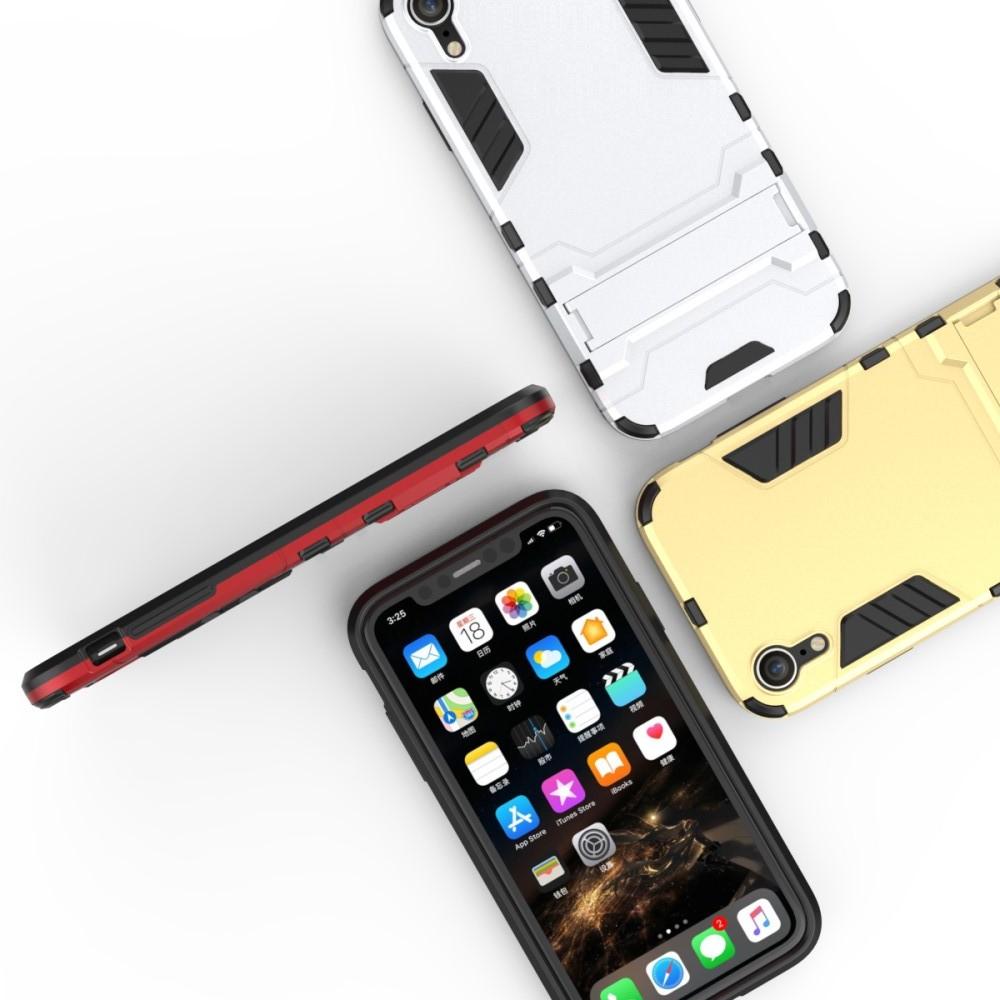 Защитный усиленный гибридный чехол противоударный с подставкой для iPhone XR Серебряный