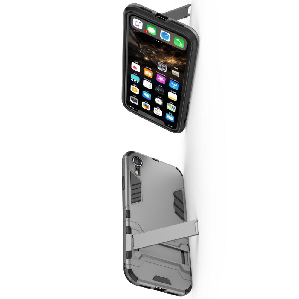 Защитный усиленный гибридный чехол противоударный с подставкой для iPhone XR Серый