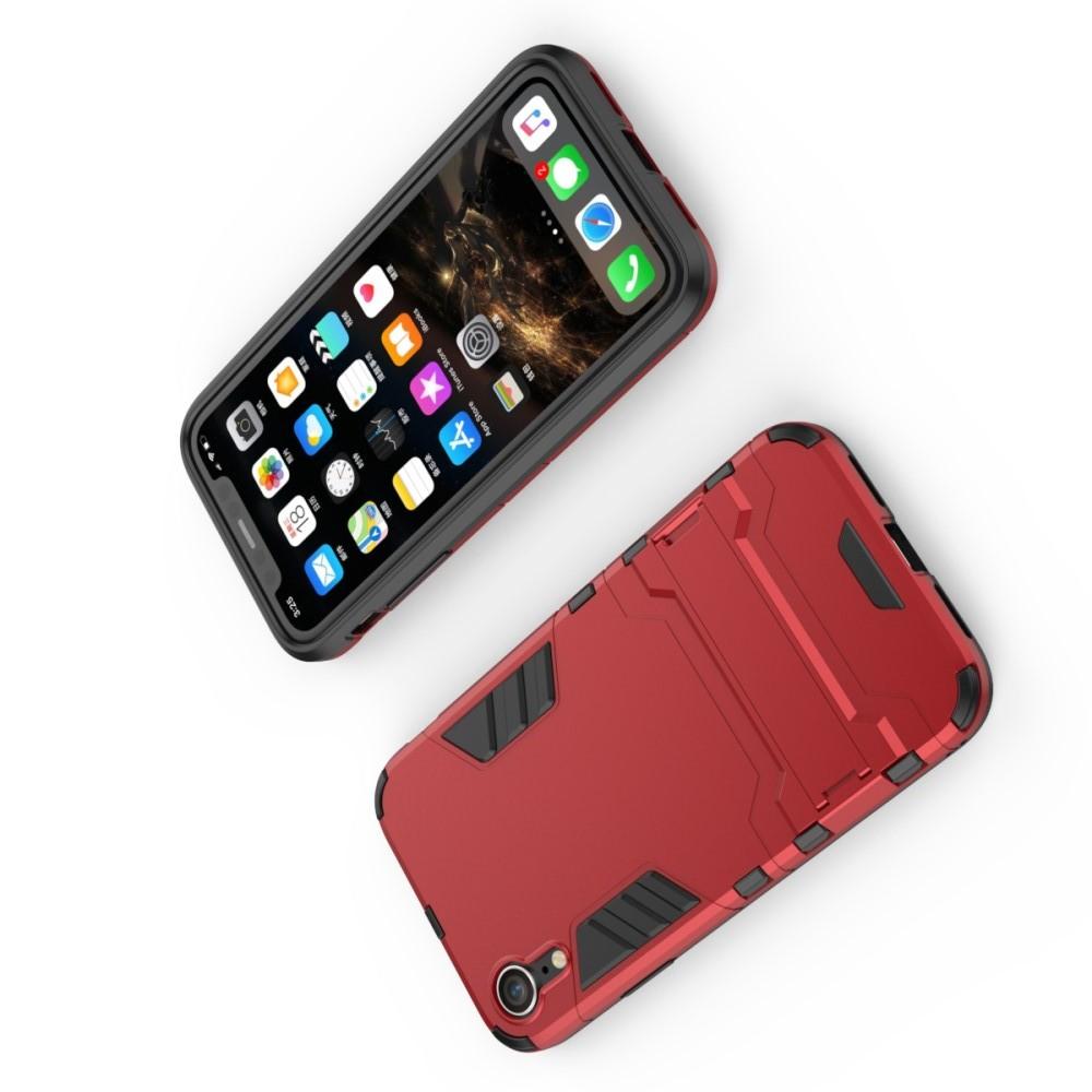 Защитный усиленный гибридный чехол противоударный с подставкой для iPhone XR Красный