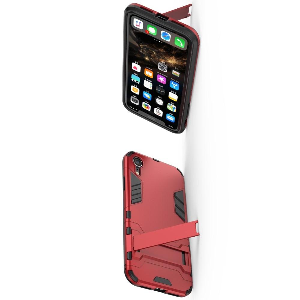 Защитный усиленный гибридный чехол противоударный с подставкой для iPhone XR Красный
