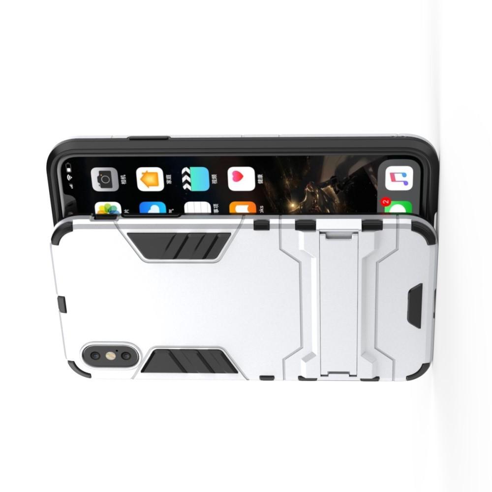 Защитный усиленный гибридный чехол противоударный с подставкой для iPhone XS Max Белый
