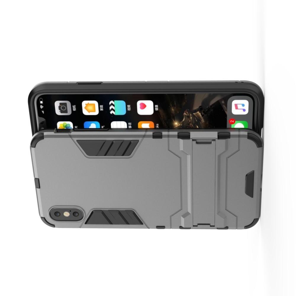 Защитный усиленный гибридный чехол противоударный с подставкой для iPhone XS Max Серый