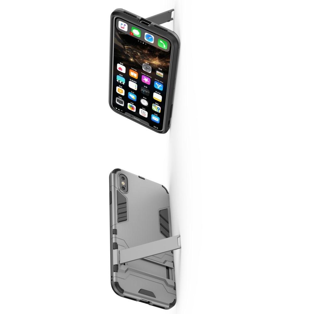 Защитный усиленный гибридный чехол противоударный с подставкой для iPhone XS Max Серый
