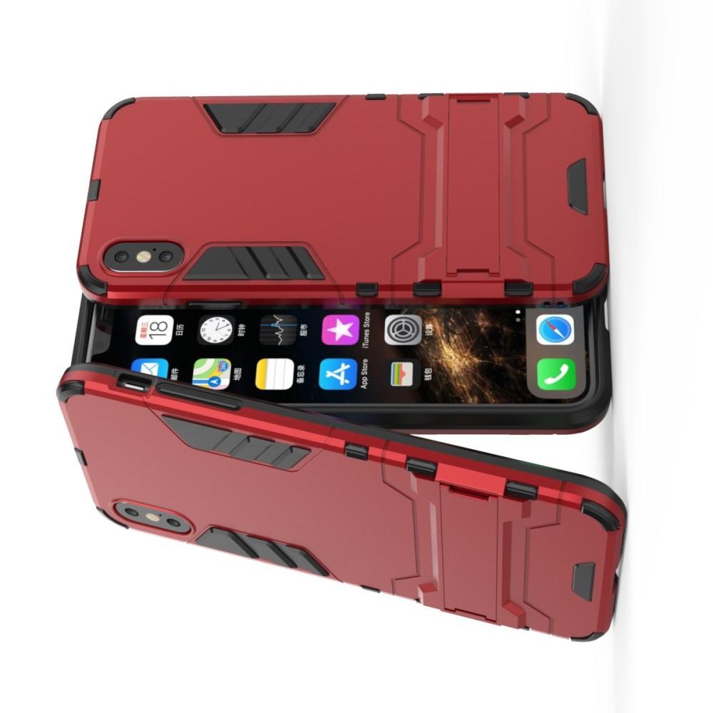 Защитный усиленный гибридный чехол противоударный с подставкой для iPhone XS Max Красный