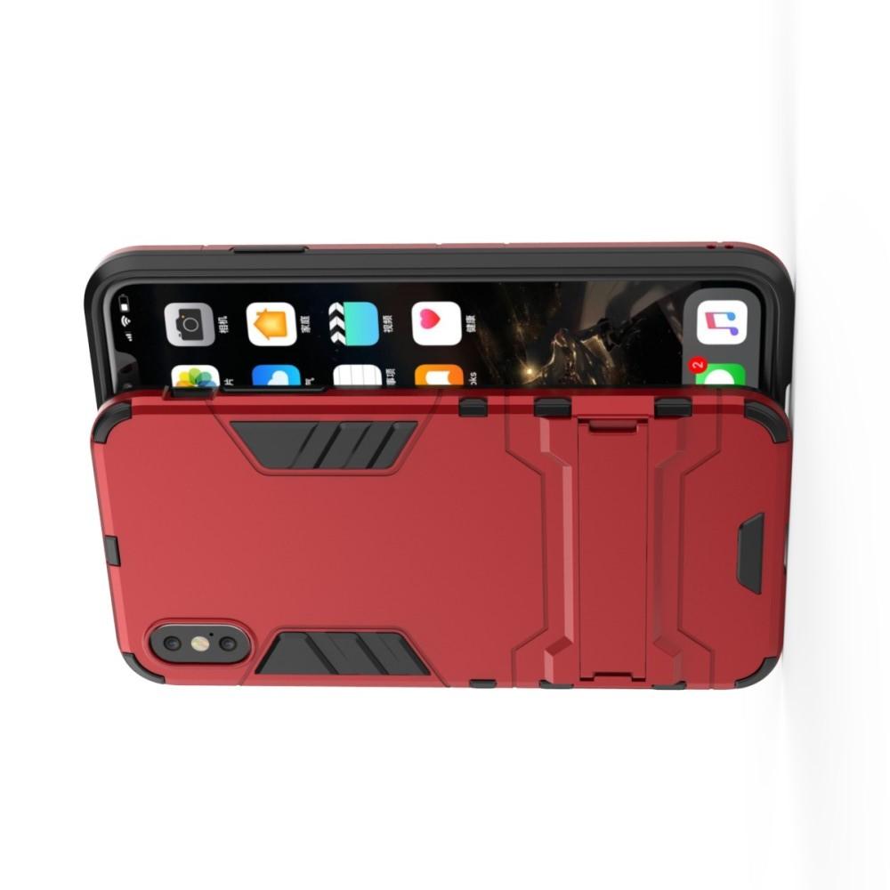 Защитный усиленный гибридный чехол противоударный с подставкой для iPhone XS Max Красный