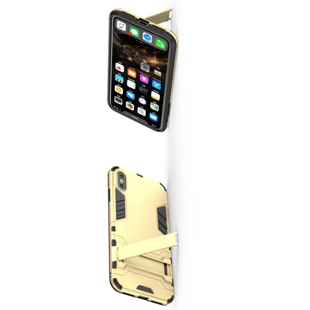 Защитный усиленный гибридный чехол противоударный с подставкой для iPhone XS Max Золотой