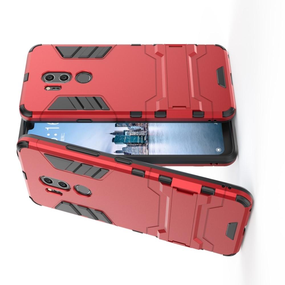 Защитный усиленный гибридный чехол противоударный с подставкой для LG G7 ThinQ Красный