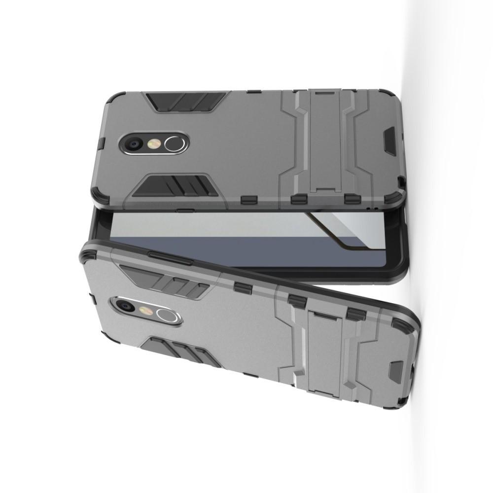 Защитный усиленный гибридный чехол противоударный с подставкой для LG Q Stylus+ Серый