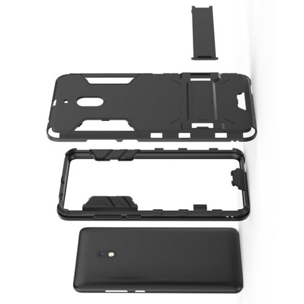 Защитный усиленный гибридный чехол противоударный с подставкой для Nokia 2.1 2018 Черный
